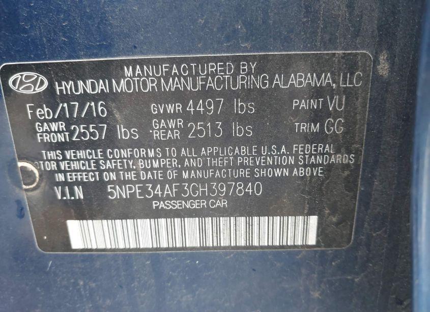 Photo 9 of 2016 Hyundai Sonata SPORT (VIN 5NPE34AF3GH397840)