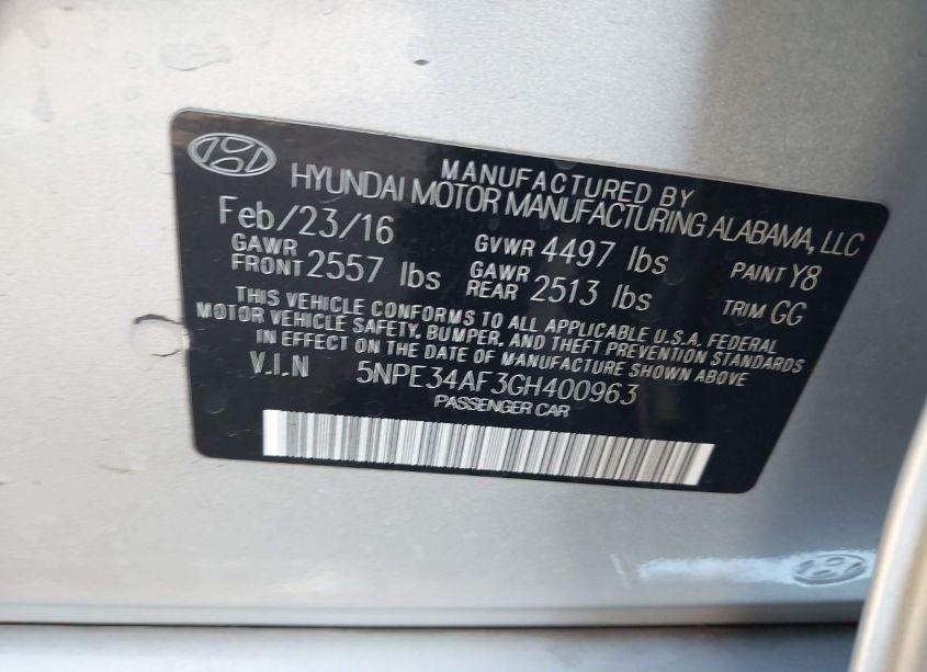 Photo 9 of 2016 Hyundai Sonata LIMITED (VIN 5NPE34AF3GH400963)