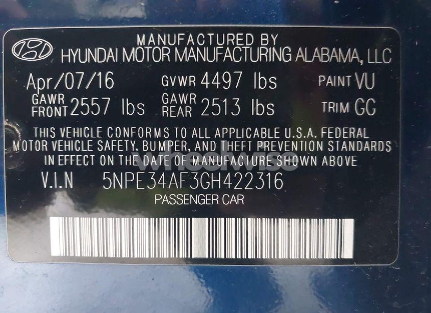 Photo 9 of 2016 Hyundai Sonata SPORT (VIN 5NPE34AF3GH422316)