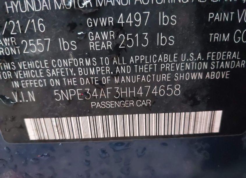 Photo 9 of 2017 Hyundai Sonata SPORT (VIN 5NPE34AF3HH474658)