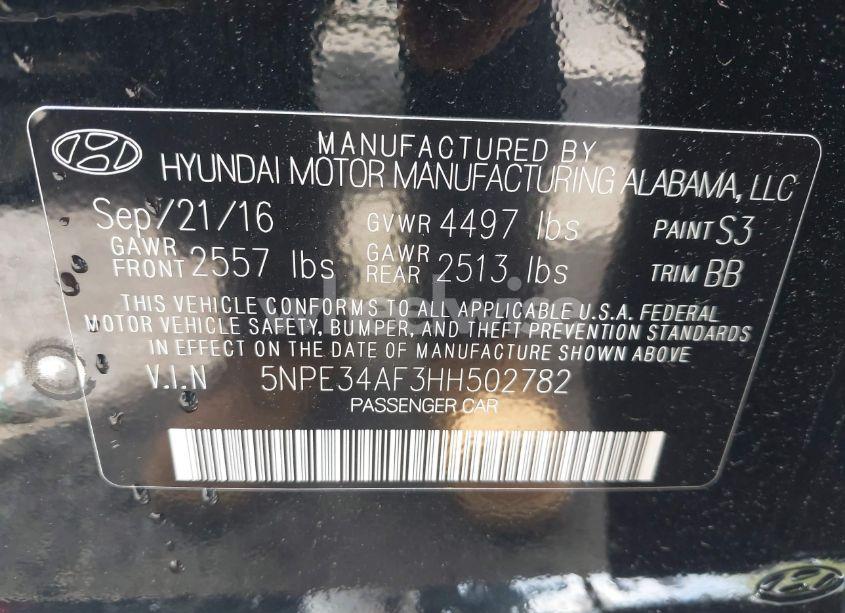Photo 9 of 2017 Hyundai Sonata LIMITED (VIN 5NPE34AF3HH502782)