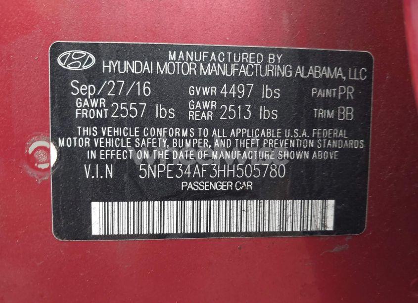 Photo 9 of 2017 Hyundai Sonata SPORT (VIN 5NPE34AF3HH505780)