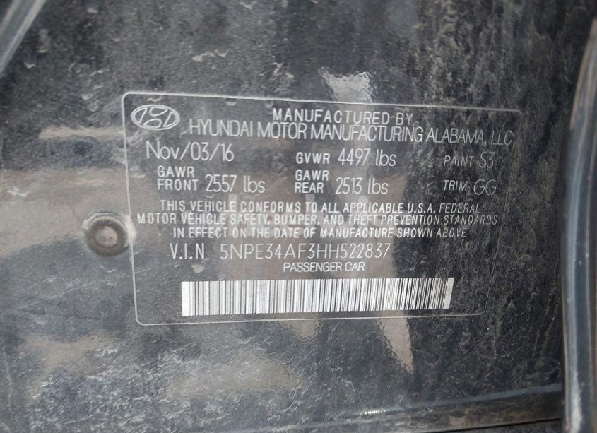 Photo 9 of 2017 Hyundai Sonata SPORT (VIN 5NPE34AF3HH522837)