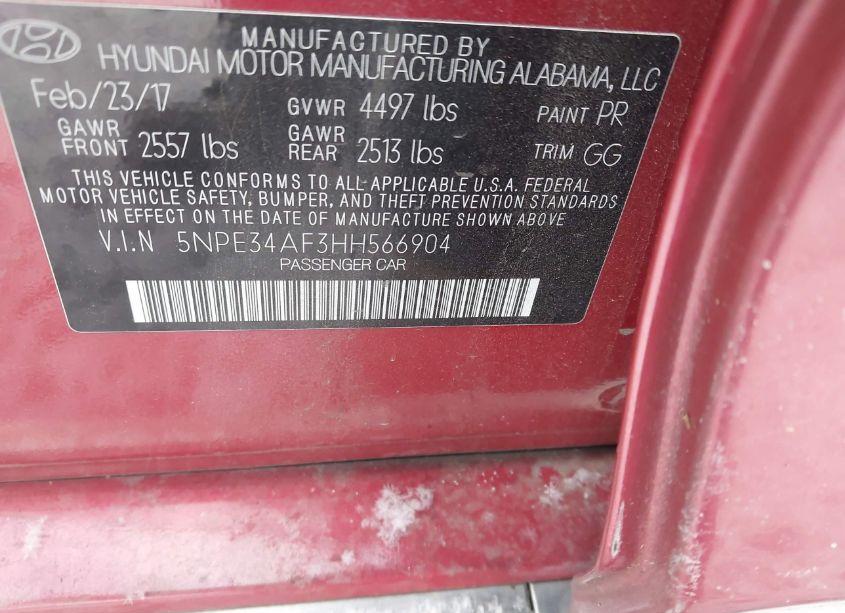 Photo 9 of 2017 Hyundai Sonata SPORT (VIN 5NPE34AF3HH566904)