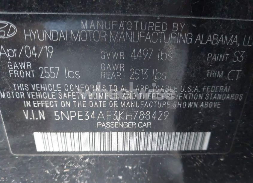 Photo 9 of 2019 Hyundai Sonata SPORT (VIN 5NPE34AF3KH788429)