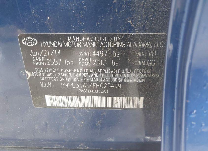 Photo 9 of 2015 Hyundai Sonata LIMITED (VIN 5NPE34AF4FH025499)