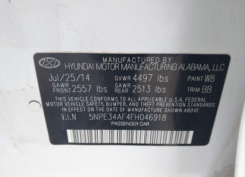 Photo 9 of 2015 Hyundai Sonata LIMITED (VIN 5NPE34AF4FH046918)