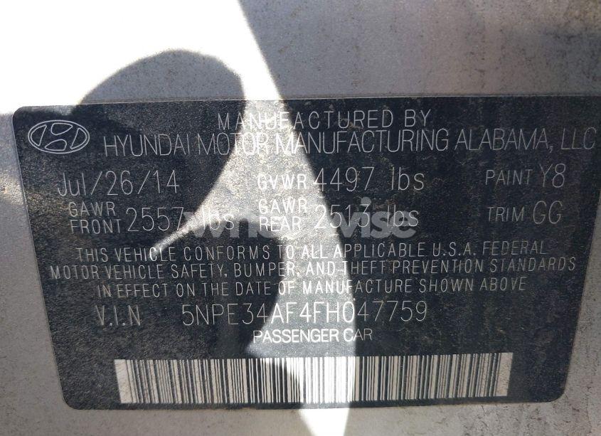 Photo 9 of 2015 Hyundai Sonata SPORT (VIN 5NPE34AF4FH047759)