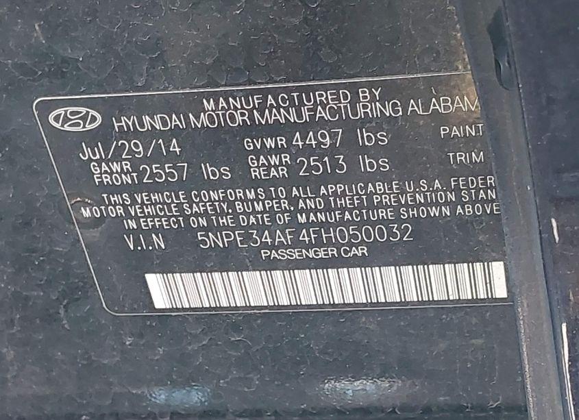 Photo 9 of 2015 Hyundai Sonata SPORT (VIN 5NPE34AF4FH050032)
