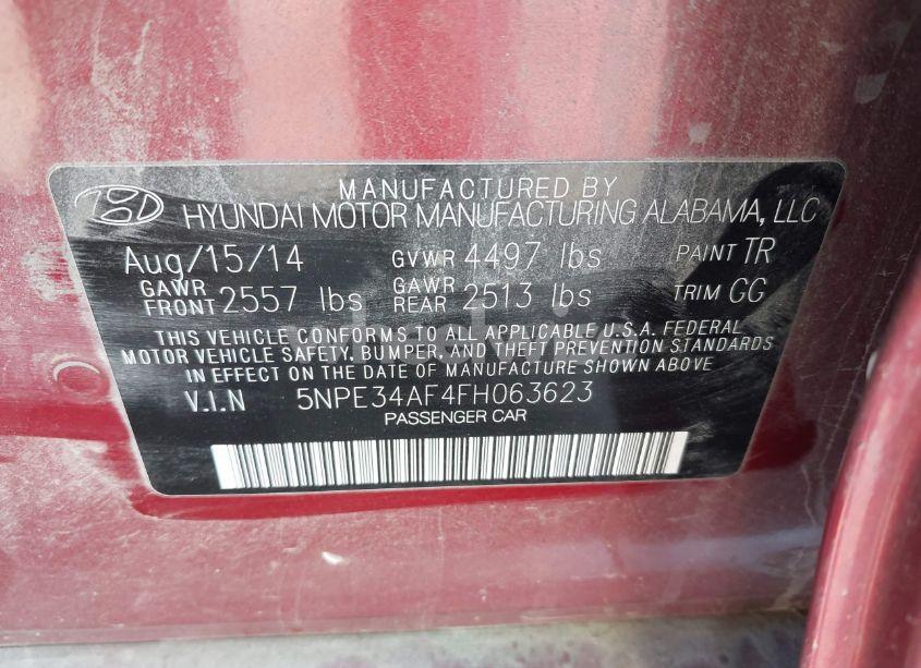 Photo 9 of 2015 Hyundai Sonata SPORT (VIN 5NPE34AF4FH063623)