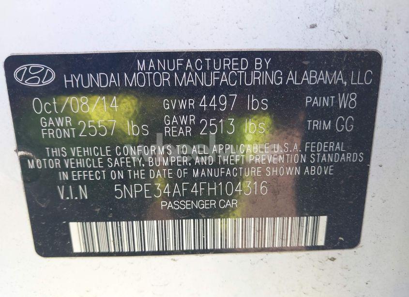 Photo 9 of 2015 Hyundai Sonata SPORT (VIN 5NPE34AF4FH104316)