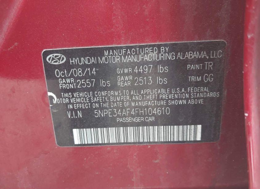 Photo 9 of 2015 Hyundai Sonata SPORT (VIN 5NPE34AF4FH104610)