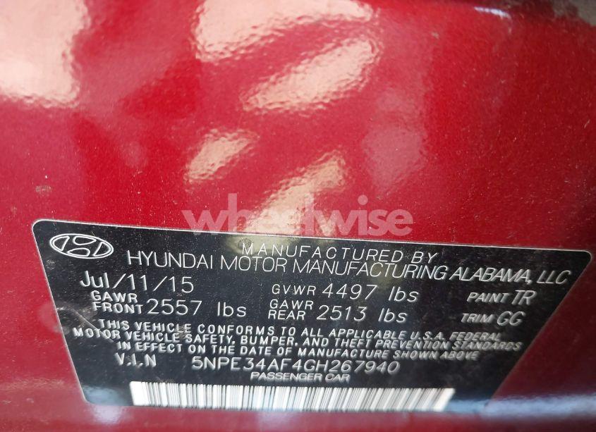 Photo 9 of 2016 Hyundai Sonata SPORT (VIN 5NPE34AF4GH267940)