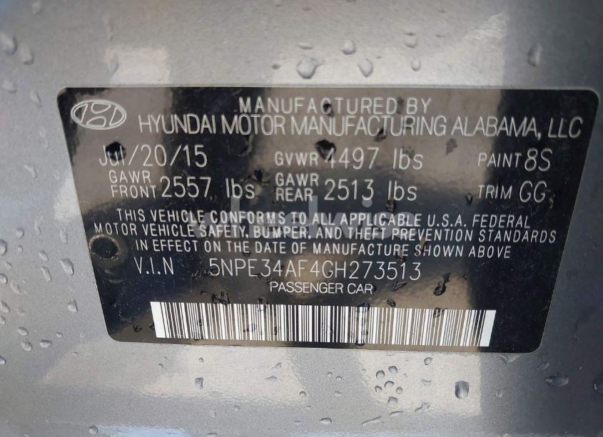 Photo 9 of 2016 Hyundai Sonata SPORT (VIN 5NPE34AF4GH273513)