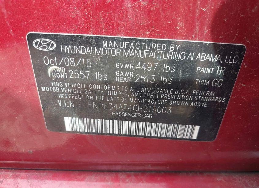 Photo 9 of 2016 Hyundai Sonata SPORT (VIN 5NPE34AF4GH319003)