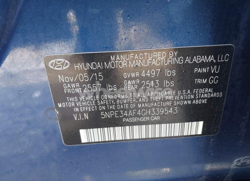 Photo 9 of 2016 Hyundai Sonata SPORT (VIN 5NPE34AF4GH339543)