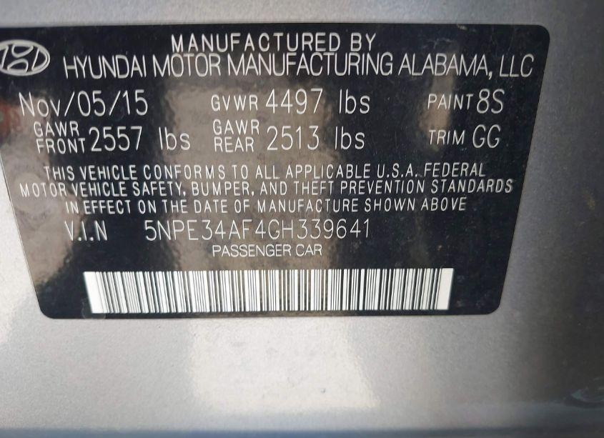 Photo 9 of 2016 Hyundai Sonata SPORT (VIN 5NPE34AF4GH339641)