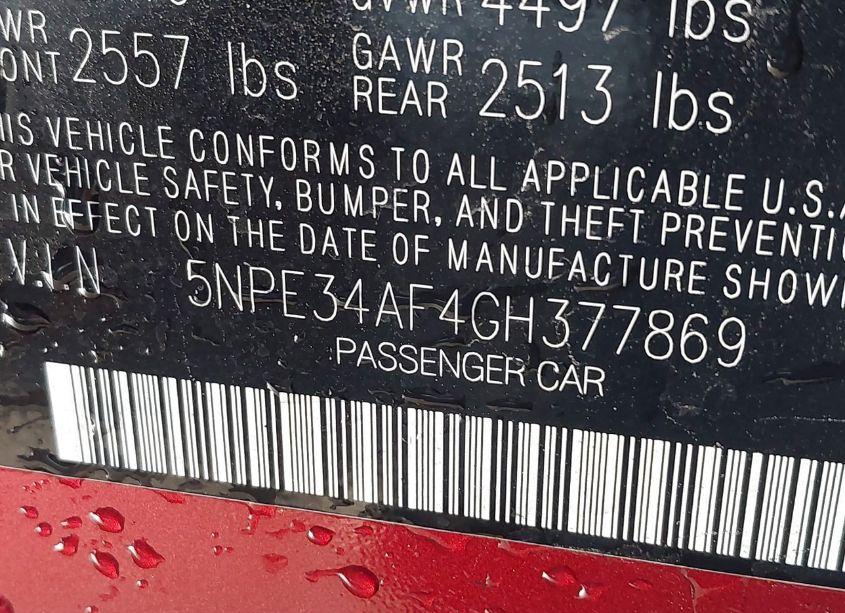 Photo 9 of 2016 Hyundai Sonata SPORT (VIN 5NPE34AF4GH377869)