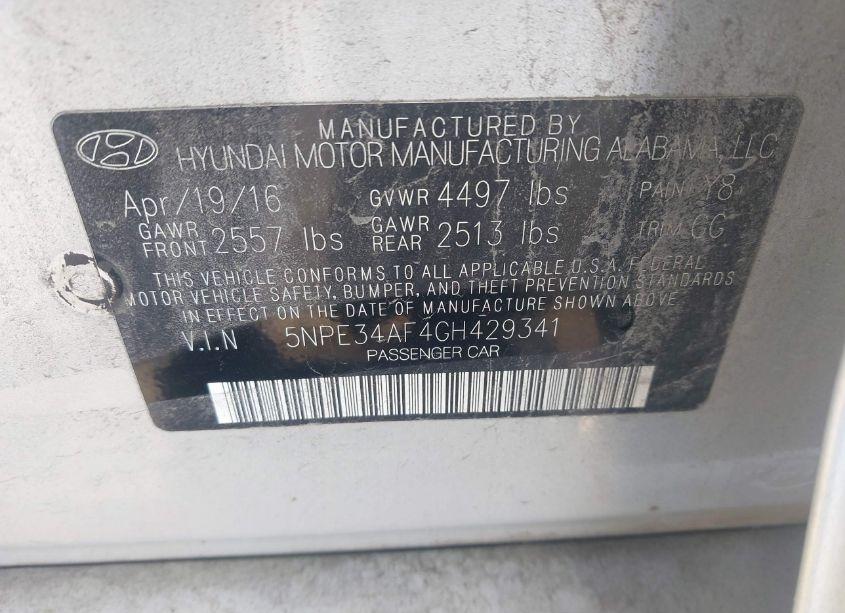 Photo 9 of 2016 Hyundai Sonata SPORT (VIN 5NPE34AF4GH429341)