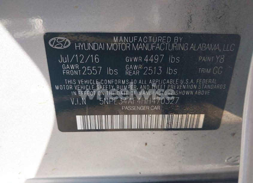 Photo 9 of 2017 Hyundai Sonata LIMITED (VIN 5NPE34AF4HH470327)