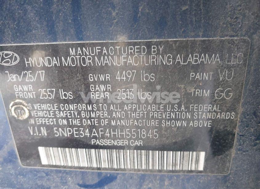 Photo 9 of 2017 Hyundai Sonata LIMITED (VIN 5NPE34AF4HH551845)