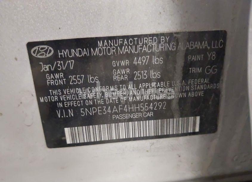 Photo 9 of 2017 Hyundai Sonata SPORT (VIN 5NPE34AF4HH554292)