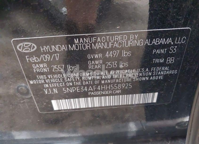 Photo 9 of 2017 Hyundai Sonata LIMITED (VIN 5NPE34AF4HH558925)