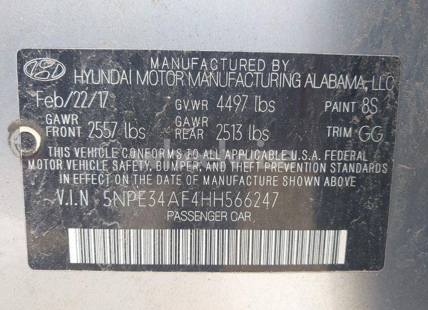 Photo 9 of 2017 Hyundai Sonata SPORT (VIN 5NPE34AF4HH566247)