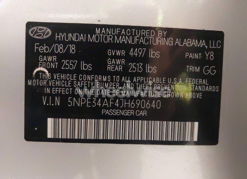 Photo 9 of 2018 Hyundai Sonata SEL (VIN 5NPE34AF4JH690640)