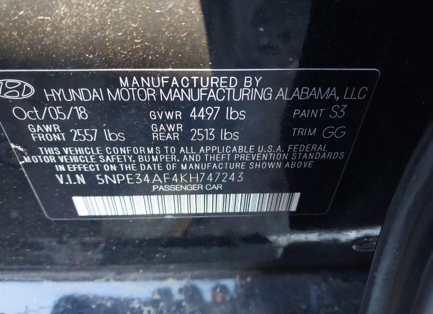 Photo 9 of 2019 Hyundai Sonata LIMITED (VIN 5NPE34AF4KH747243)