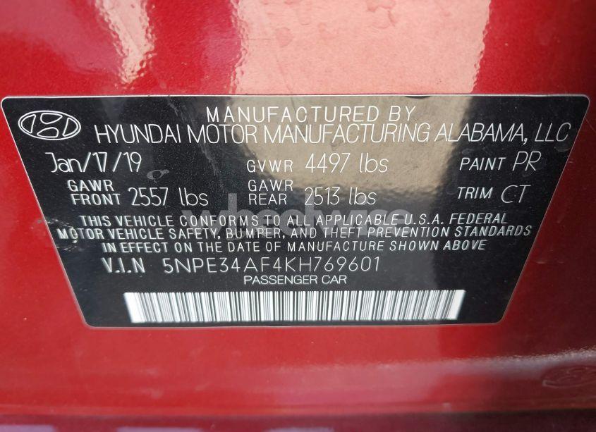 Photo 9 of 2019 Hyundai Sonata SPORT (VIN 5NPE34AF4KH769601)