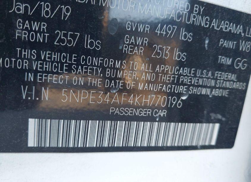 Photo 9 of 2019 Hyundai Sonata SEL (VIN 5NPE34AF4KH770196)