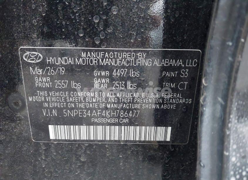 Photo 9 of 2019 Hyundai Sonata SPORT (VIN 5NPE34AF4KH786477)