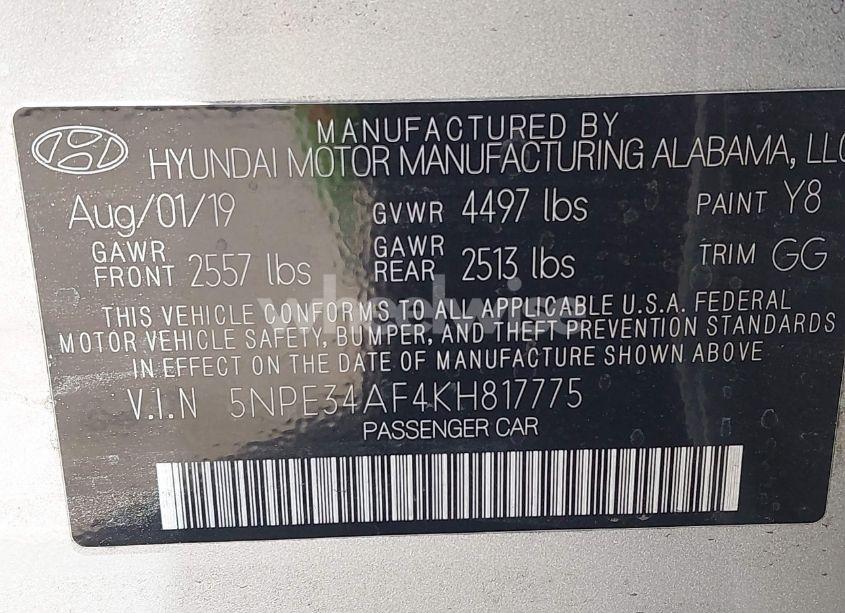 Photo 9 of 2019 Hyundai Sonata LIMITED (VIN 5NPE34AF4KH817775)