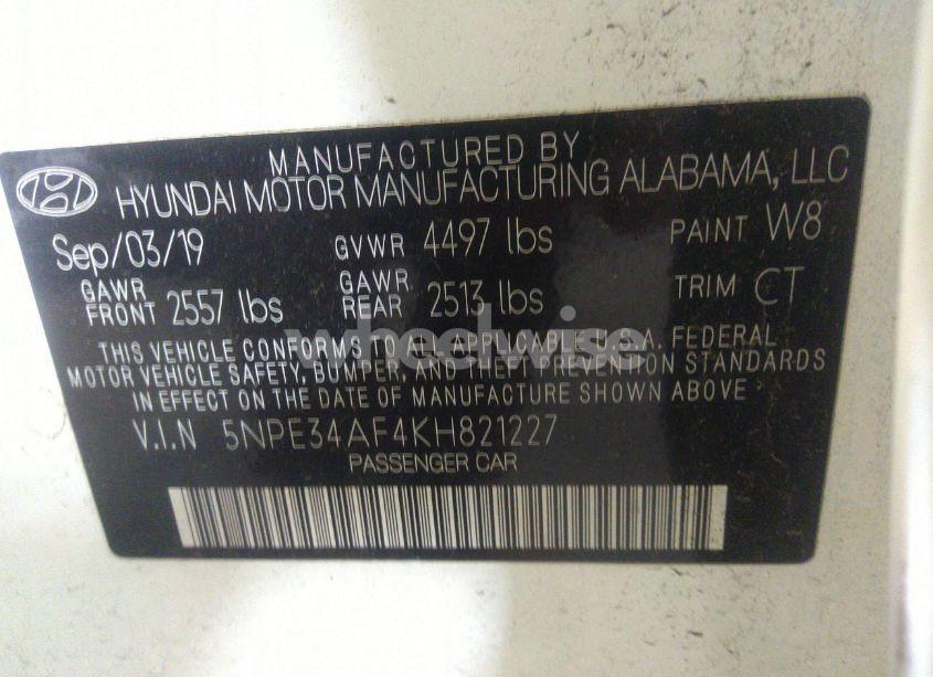 Photo 9 of 2019 Hyundai Sonata SPORT (VIN 5NPE34AF4KH821227)