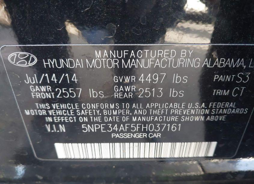 Photo 9 of 2015 Hyundai Sonata LIMITED (VIN 5NPE34AF5FH037161)