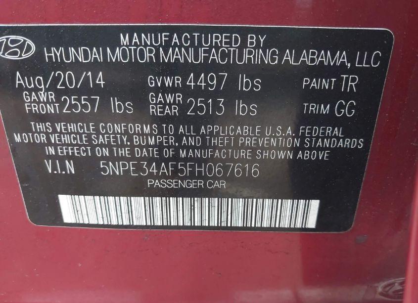 Photo 9 of 2015 Hyundai Sonata SPORT (VIN 5NPE34AF5FH067616)