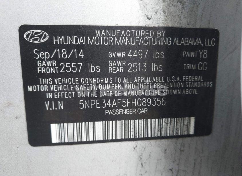 Photo 9 of 2015 Hyundai Sonata SPORT (VIN 5NPE34AF5FH089356)