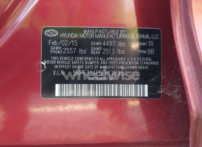 Photo 9 of 2015 Hyundai Sonata SPORT (VIN 5NPE34AF5FH178957)