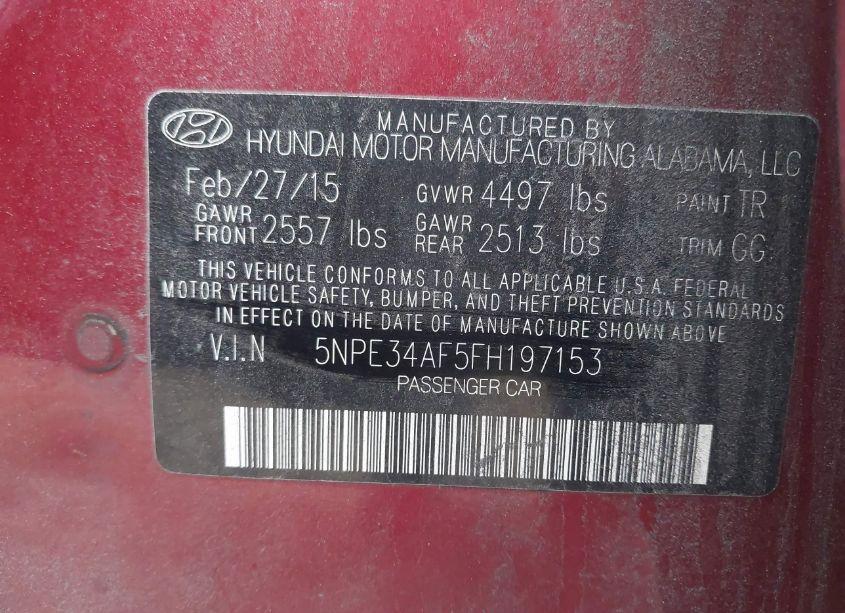 Photo 9 of 2015 Hyundai Sonata SPORT/LIMITED (VIN 5NPE34AF5FH197153)