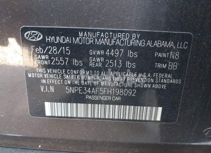 Photo 9 of 2015 Hyundai Sonata SPORT (VIN 5NPE34AF5FH198092)