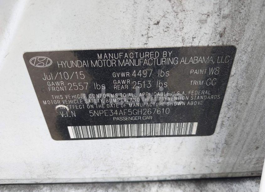 Photo 9 of 2016 Hyundai Sonata SPORT (VIN 5NPE34AF5GH267610)