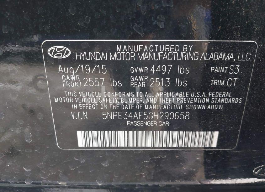 Photo 9 of 2016 Hyundai Sonata LIMITED (VIN 5NPE34AF5GH290658)