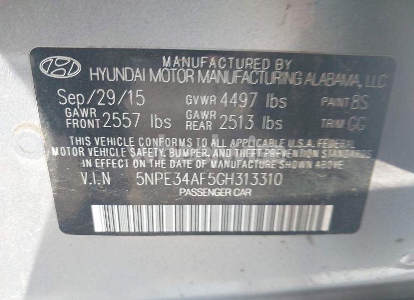 Photo 9 of 2016 Hyundai Sonata SPORT (VIN 5NPE34AF5GH313310)