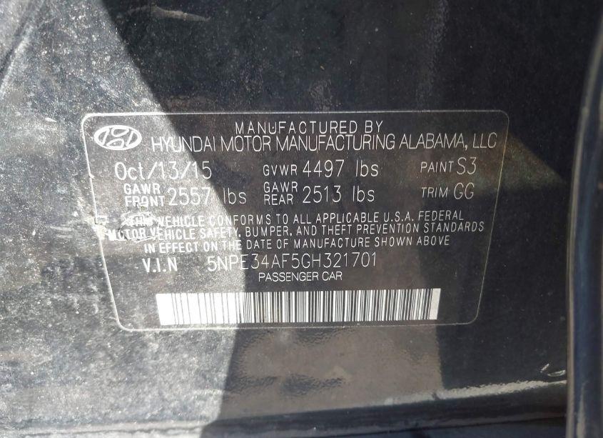 Photo 9 of 2016 Hyundai Sonata SPORT (VIN 5NPE34AF5GH321701)