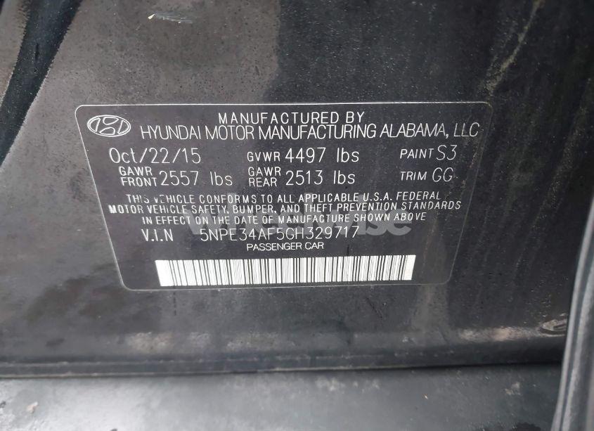 Photo 9 of 2016 Hyundai Sonata LIMITED (VIN 5NPE34AF5GH329717)