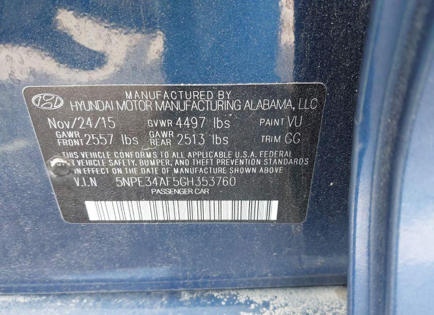 Photo 9 of 2016 Hyundai Sonata SPORT (VIN 5NPE34AF5GH353760)