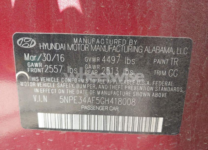 Photo 9 of 2016 Hyundai Sonata SPORT (VIN 5NPE34AF5GH418008)