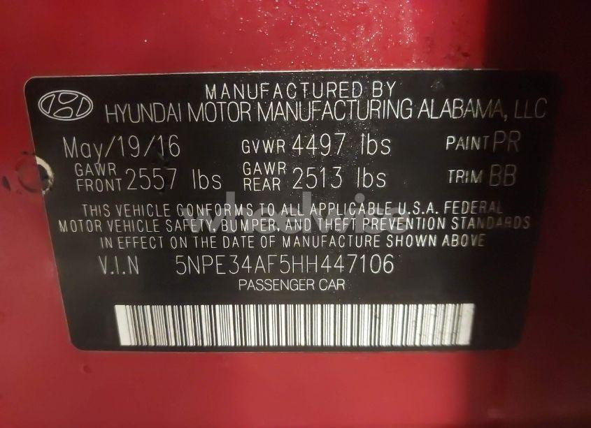 Photo 9 of 2017 Hyundai Sonata SPORT (VIN 5NPE34AF5HH447106)