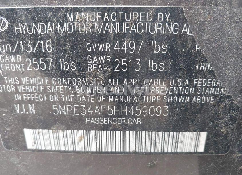 Photo 9 of 2017 Hyundai Sonata SPORT (VIN 5NPE34AF5HH459093)